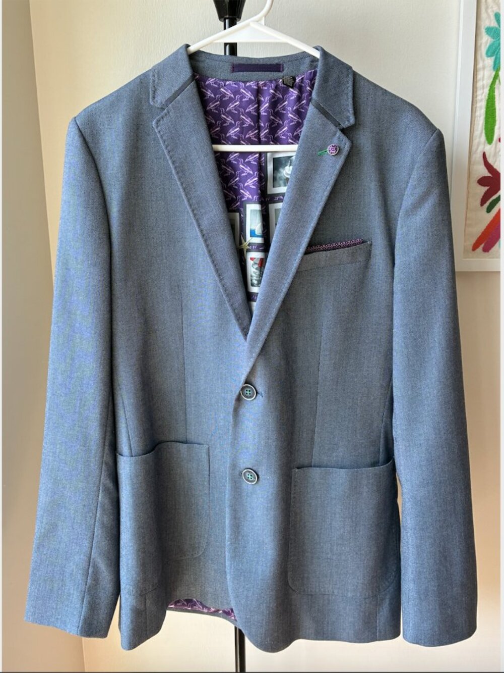 Ted Baker Blue Blazer w/ Purple Detailing & Green Stitching - US Size M